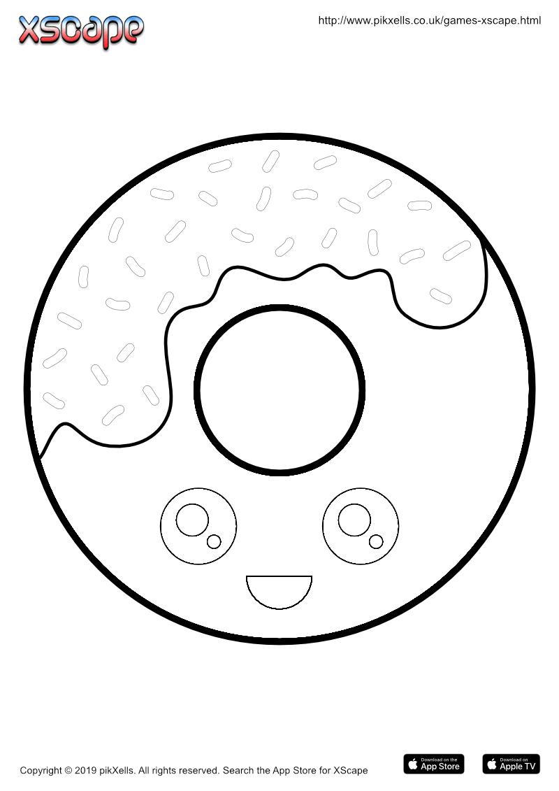 Kawaii donut face printable colouring sheet / page PDF